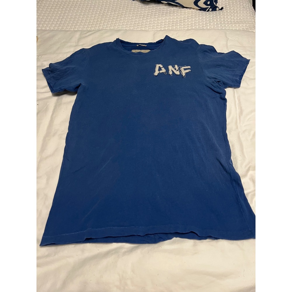 Vintage Y2K Abercrombie & Fitch Appliqué Muscle Fit Tee Blue XL Distressed Logo